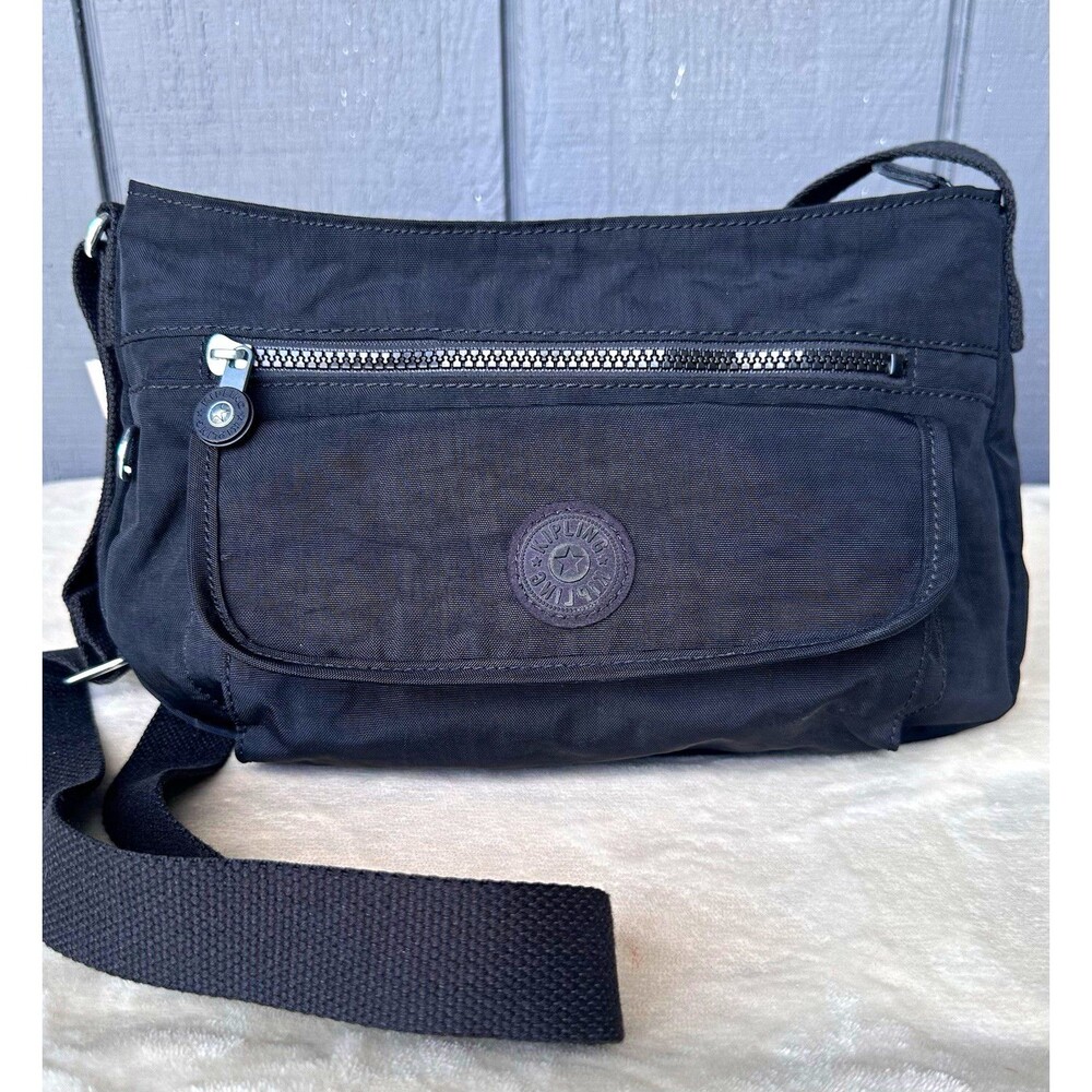 Kipling Black Solid Shoulder Bag Zip Closure Adjustable Strap Lined Pockets